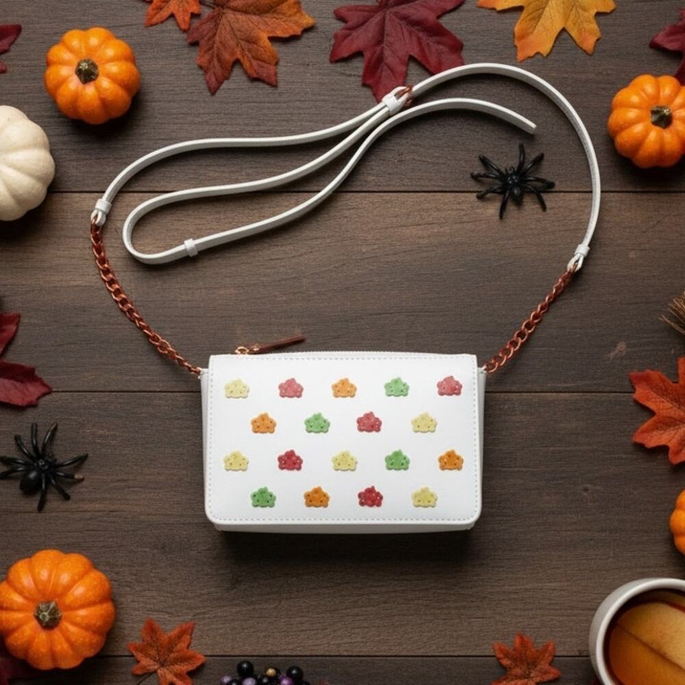 BETSEY JOHNSON Skull Studded Halloween Crossbody NEW White Colorful Skulls